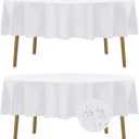 Fokitut 2 Pack Waterproof Round Tablecloth, 90 Inch, Stain Resistant and Wrinkle Polyester Table Cloth, Fabric Table Cover for Kitchen Dining, Wedding, Party, Holiday Dinner-White