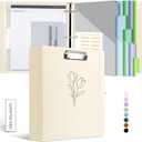 3 Ring Binder with Clipboard,2 Inch Binders with Notepad&5 Dividers with Pockets, Labels,PU Clipboards for School Office(Pink Tulip,Letter Size) (1-beige Tulip)