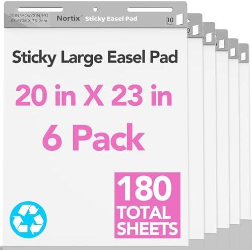 Nortix Sticky Easel Pads, Anchor Chart Paper, Chart Paper for Teachers, Super Adhesive & Bleed-Resistant, 20 x 23 inch, 30 Sheets/Pad, 6 Pads
