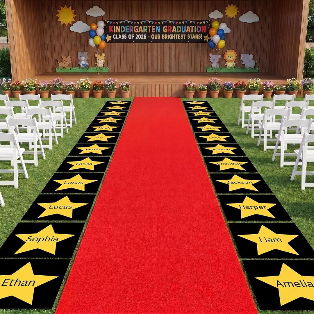 Flutesan 2ft x 15ft Graduation Red Carpet Runner with 100 Pcs Yellow Star Shaped Cutouts 2026 Preschool Kindergarten Graduation Decorations Set for Preschool Photography Party Decorations