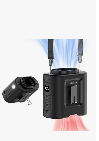 Socool 14500mAh Portable Waist Fan Clip on Belt 360 Rotation Wearable Rechargeable Personal Shirt Fan, 67H Cooling 5Speed Battery Operated with Light, Neck Fan HandsFree for Outdoor Jobsite Camping
