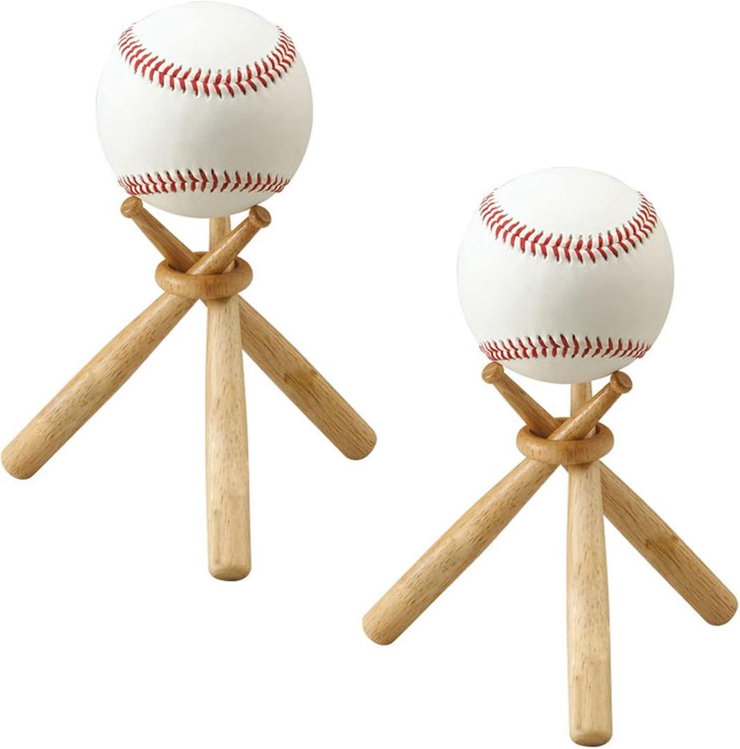 TIHOOD Baseball Stand Baseball Stand Holder Wooden Base Ball Stand Display Holder (2 PACKS)