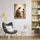 3 x Jesus with Girl praying Wall Art Jesus with Children wall decor God painting Christian picture Bible Story Posters Prints Religious Faith Artwork for Kids Room Church Home Decoration,12x16in