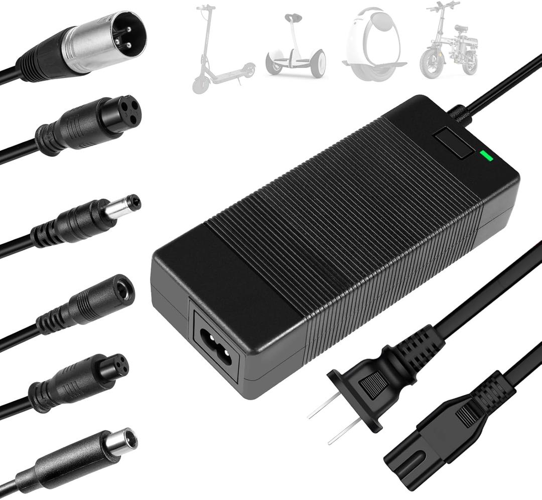 42V 2A Universal Charger,5 in1 Plugs with DC 5.5 * 2.1mm, 8mm/12mm 3 Prong, RCA & 3-Pin XLR Plugs for 36V Li-ion Battery & GOTRAX GXL V2/Nano S3 ION/G2-G4/XR Series Power Adapter