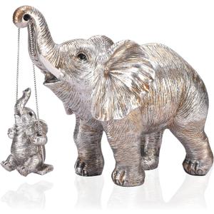 Elephant Statue. Elephant Decor Brings Good Luck, Health, Strength. Elephant Gifts for Women, Mom Gifts. Decorations Applicable Home, Office, Bookshelf TV Stand, Shelf, Living Room - Silver