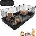PAWING 12 Panels Small Animal Playpen with Waterproof Mat - Durable Metal Wire Yard Fence for Guinea Pigs, Kittens, Puppies, Hamsters, and Hedgehogs - Indoor & Outdoor Pet Cage, Black 48.4"L x 24.8"W x 16.1"H
