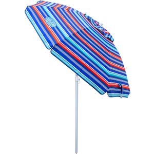 Tommy Bahama 6' UPF 50+ Tilt Beach Umbrella with Integrated Sand Anchor, Wind Vent, and Carry Bag (Red and Blue Stripe)