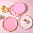 AimFun 48 Pcs Pink Scalloped Party Plates Gold Foil Border Paper Plates Mothers Day Disposable 9inch Gradient Serving Plates for Birthday Wedding Bridal Baby Shower Party Supplies