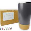 Mora Double Wall Ceramic Coffee Travel Mug with Lid, 14 oz, Portable, Microwave, Dishwasher Safe, Insulated Reusable Tall Cup, Splash Resistant Lid - To Go Tumbler for Car Cup Holder, Nightwaves