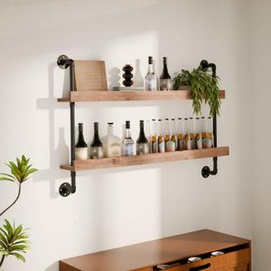 Bar Shelves, Wall Mounted Wine Rack, Weathered Brown, 48 Inch