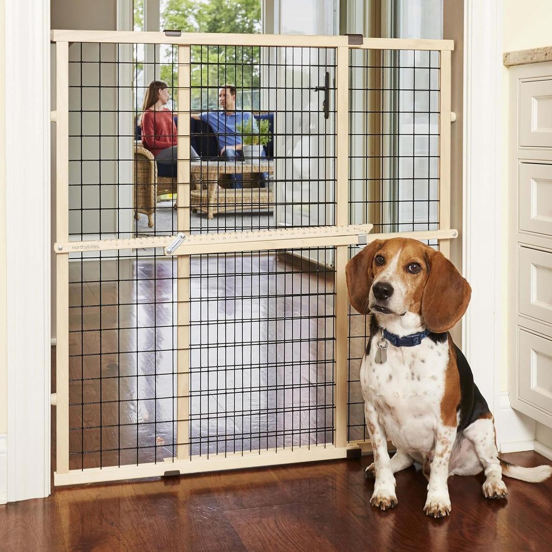 MYPET North States Extra Tall & Wide Wire Mesh Dog Gate: 29.5-48" Wide, 37" Tall, Natural Finish, Made in USA
