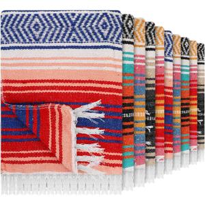 Haull 10 Pcs Large Mexican Blankets Bulk 51" x 71" Mexican Serape Blankets Yoga Authentic Throw Colorful Striped Falsa with Fringed for Outdoor Car Travel Camping Beach Picnic Patio Mat Towel, Small