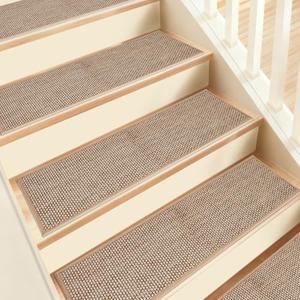 Stair Treads Non Slip, 15 Pack 8" X 30" Beige Stair Runners for Wooden Steps Non Slip with Reusable TPE Adhesive Backing, Carpet Stair Treads for Kids Elders and Pets, Machine Washable, Anti-Fall