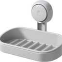 LEVERLOC Soap Dish Holder for Shower Suction Cup Wall Mounted Self Draining NO-Drilling Removable Bar Soap Sponge Holder for Bathroom Bathtub Kitchen Sink Waterproof Strong Vacuum Suction, Grey