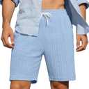 Susclude Mens Shorts Casual 7" Textured Elastic Waist Drawstring Beach Vocation Summer Stretch Comfy Short with Pocket Blue (Blue)