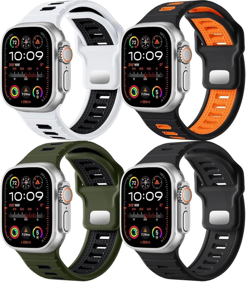Odbeai 4 Pack Sport Bands Compatible with Apple Watch Ultra 2 3/Ultra Band,Compatible with Apple Watch Bands for Men 49mm 46mm 45mm 44mm 42mm,Silicone Strap for iWatch Bands Men Series SE 11 10 9 8-1