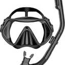 Snorkeling Gear for Adults, Snorkel Set Scuba Diving mask Dry-Top, Adult Swimming Goggles with Nose Cover, HD Tempered Glass Panoramic Anti-Leak Anti-Fog (Black)