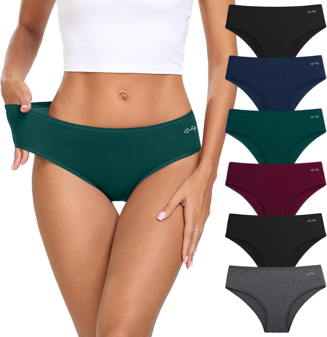 coskefy Women's Underwear Cotton Hipster Panties Low Rise Briefs Soft Strench Breathable Ladies Bikini Underwear 6 Pack (Large, Late Autumn)