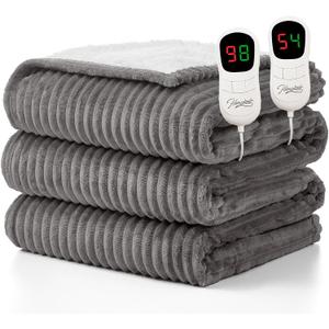 Homemate Electric Heated Blanket Queen Size - 84"x90" Heating Blanket Queen Size Dual Control 1/2/4/6/8 Hours Auto-Off 10 Heat Level Over-Heat Protection Soft Flannel Sherpa ETL Certification