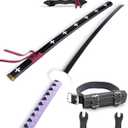 Cold Blade Katana Sword - 41 inches Katana Replica with Holster Belt and Display Stand - Sword with Authentic Design (Trafalgar Law Purple)