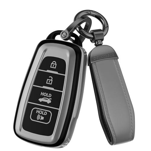 Seikuleca For Toyota Key Fob Cover Accessories- Matte TPU Key Fob Cover with Leather Keychain for RAV4，highlander，C-HR ，Corolla，Camry， Avalon，GT86 and More. (Matte Gray, Model2)