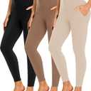 NEW YOUNG 3 Pack Leggings with Pockets for Women,High Waisted Tummy Control Workout Yoga Pants (Small-Medium, 3 Pack Black/Mocha/Light Khaki)