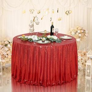 Eternal Beauty Red Tablecloth, 120 Inch Round Sequin Tablecloth for Mother's Day Party Cake Dessert Table Exhibition Events