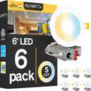 NUWATT 6 Pack, 6 Inch Ultra-Thin LED Recessed Lighting, CCT 2700K/3000K/3500K/4000K/5000K Selectable, 1050LM, 15W, Dimmable, IC Rated, Wet Rated, White Trim Canless Slim Wafer Light with Junction Box