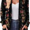 DB MOON Womens Long Cardigan Lightweight Sweater Open Front Long Sleeve Outfits with Pockets S, Brown Floral Black Medium
