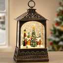 Snow Globe Lantern Christmas Decorations Indoor, Musical Snowglobe Light with Timer, USB & Battery Powered Music Box, Forest Snow Village, Xmas Holiday Home Decor