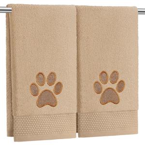2 Pcs Dog Paw Hand Towels Bathroom Decor 13 x 29 Inch 100% Cotton Embroidered Soft Hand Towels Absorbent Farmhouse for Kitchen Restroom (Brown)