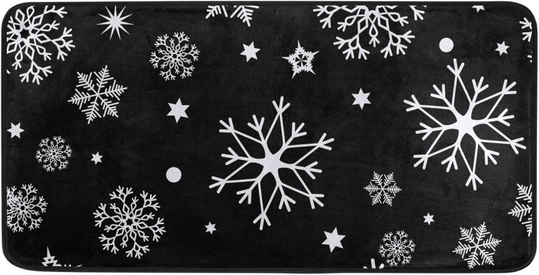 Qilmy Indoor Doormat Floormat Non Slip Door Rug Washable Floor Mats for Christmas Winter Home Kitchen Bedroom Outdoor 39 x 20 Inch, Black Snowflake
