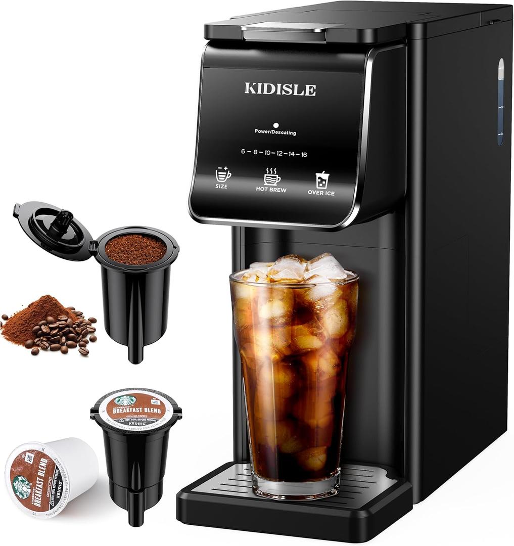 Single Serve Coffee Maker  Hot & Iced, K Cup & Ground Compatible, Reusable Pod Filter, 616oz Brew Sizes, 40oz Water Tank, Easy-to-Use, Black