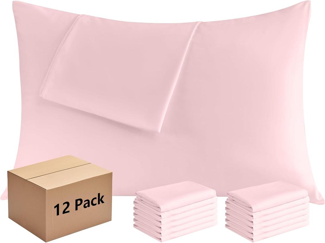 Pillowcases Queen 12 Pack, 20x30 Pillow Cases with Envelope Closure, Soft Plain Brushed Microfiber Covers Breathable Wrinkle-Resistant, Pink