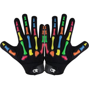 Glorious Traders Youth Football Gloves American Wide Receiver Injected Bones Football Gloves for Adult Men Women & Boys with Super Sticky Silicone Grip Palms (Black Multi, Youth Large)