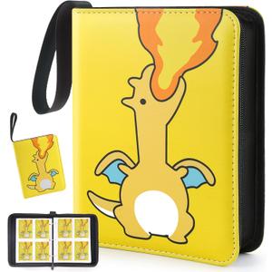 Premium Trading Card Binder 400 Pockets Card Holder with 50 Removable Sleeves, Collection Binder Album Book with Zipper for Game Cards (01 fire dragon)