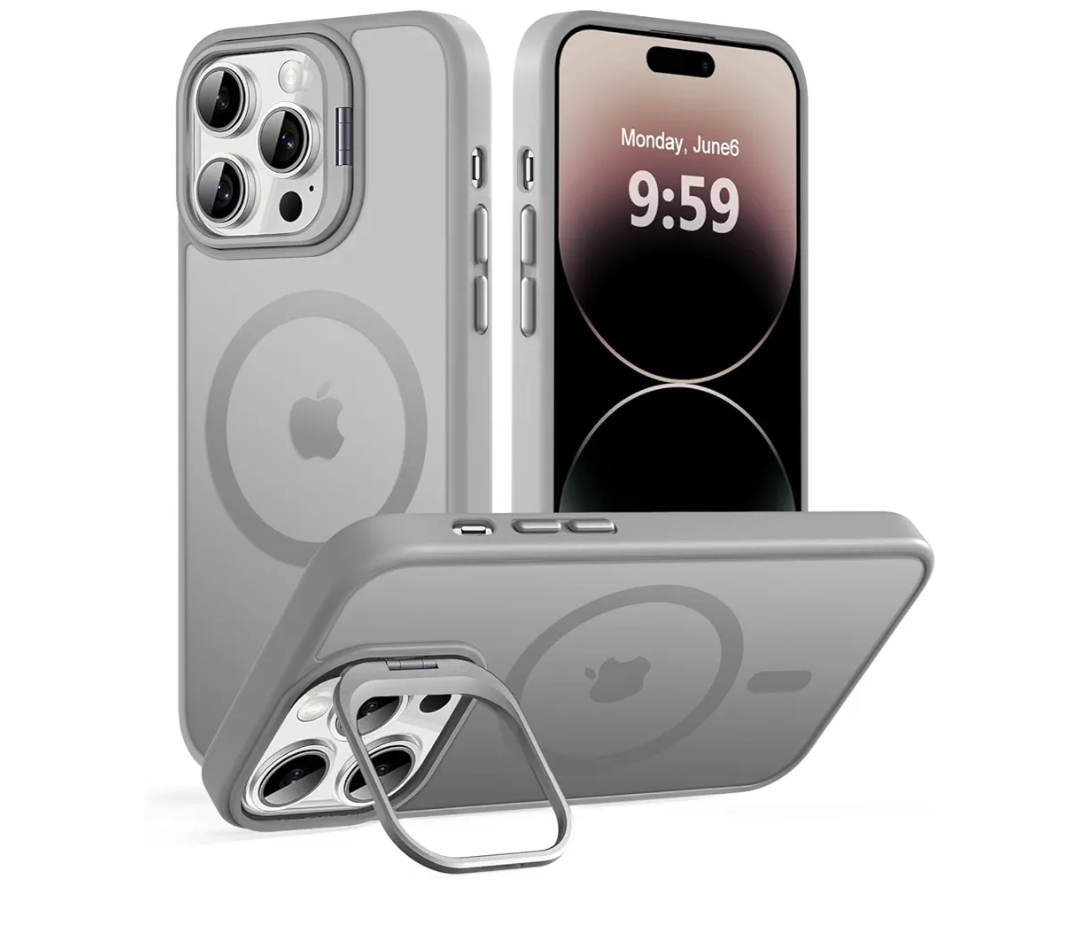 Magnetic Case for iPhone 14 Pro with Kickstand, Compatible with Magsafe, Built-in Camera Stash Stand, Military Protection, Skin Feeling Phone Case for iPhone 14 Pro, Titanium Gray