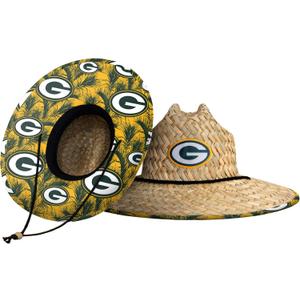NFL Team Logo Americana Floral Lifeguard Beach Straw Sun Hat (Beige)