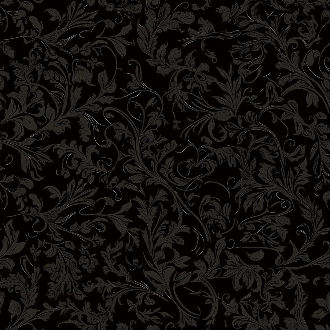 FLFK Gothic Black Wallpaper Peel and Stick Vintage Floral Wall Paper 16in x 128in Self Adhesive Removable Vinly Contact Paper for Bedroom Bathroom Shlef Cabinet Drawers Dcor (GW5530)