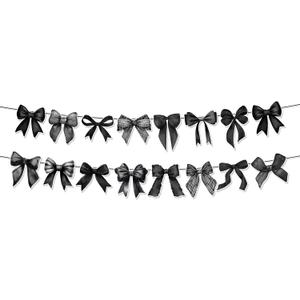 2Pcs Black Bow Party Garland Banner  Black Bow Banner 9.8ft Long Hanging Bunting with 16 Bows Pattern (5.9-7.1in Tall) for Birthday Parties, Graduation, Baby Shower, Bridal Shower & Wedding Decor