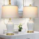LUXEFLOW White Ceramic Table Lamps Set of 2, 23" Modern Ceramic Bedside Lamps with Ginger Jar Design, Farmhouse Lamp for Living Room End Table, Elegant Bedroom Lamp for Nightstand Desk Side Home Decor
