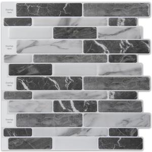Art3d 10-Sheet Peel and Stick Backsplash, 12 in. x 12in. Dark Grey Marble Design (10 Sheets, Dark Gray)