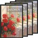 24x36 Poster Frame 4 Pack, Textured Black Solid Wood Picture Frame, Wall Hanging