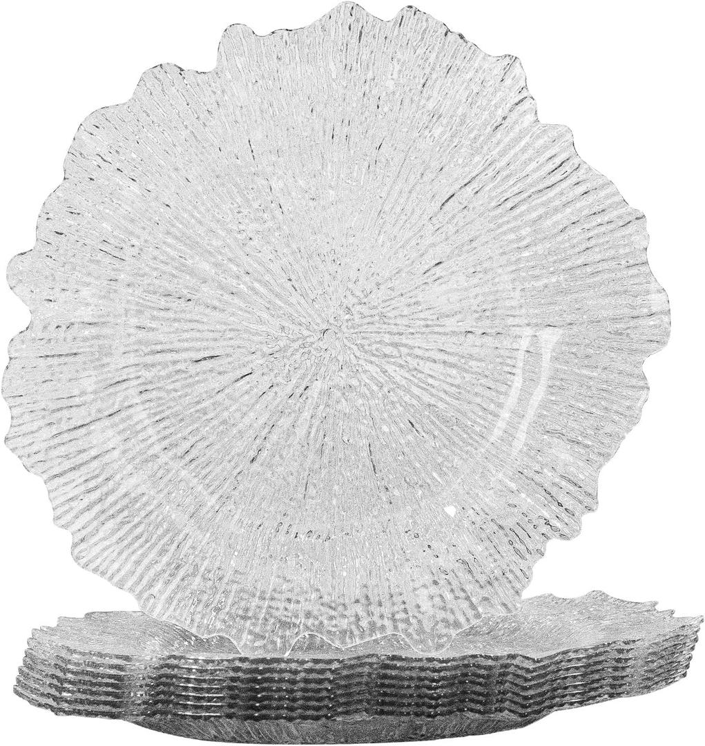 MAONAME 13" Clear Charger Plates, Round Reef Chargers for Dinner Plates, Plastic Plate Chargers for Table Setting, Wedding Decor, Set of 8