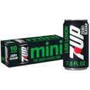 7UP Zero Sugar Lemon Lime Soda, 7.5 fl oz Mini Cans, 10 pack, BB: 11/01/2026