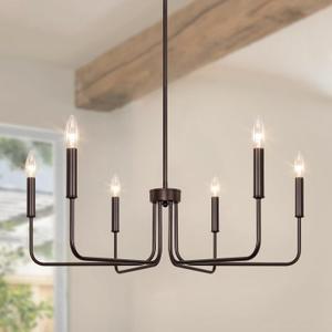 6-Light Farmhouse Chandelier for Dining Room Lighting Fixtures Hanging, Oil Rubbed Bronze Candle Chandelier Rustic Industrial Modern Chandelier for Living Room, Bedroom, Foyer, Kitchen