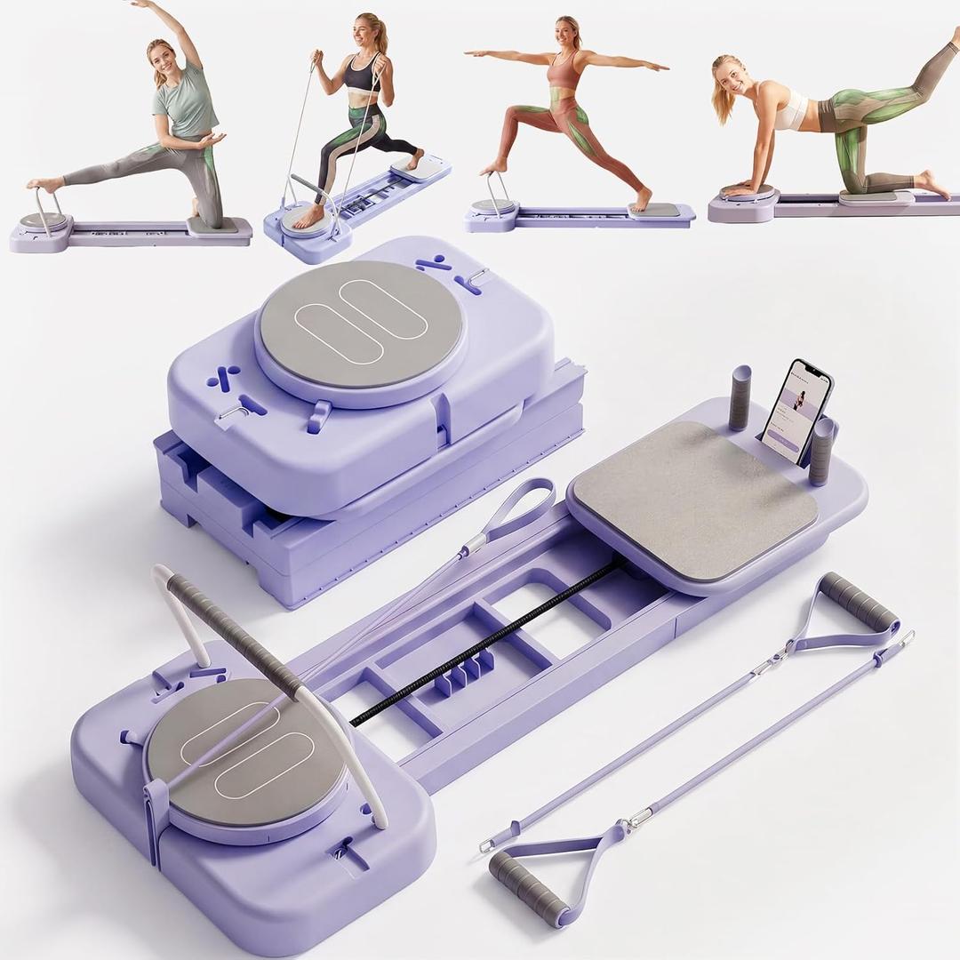 Pilates Reformer for Home, Foldable All-in-One Pilates Board with Resistance Bands, Portable Home Gym Equipment for Full Body Workout, Strength Training & Core Sculpting, 330 lbs Capacity