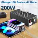 50 Port 200 Watt (40A) USB Charging Station, USB Fast Charger with Intelligent Protection, Multiple US Desktop Chargers, Suitable for Hotels, Shops, Schools, Shopping Malls