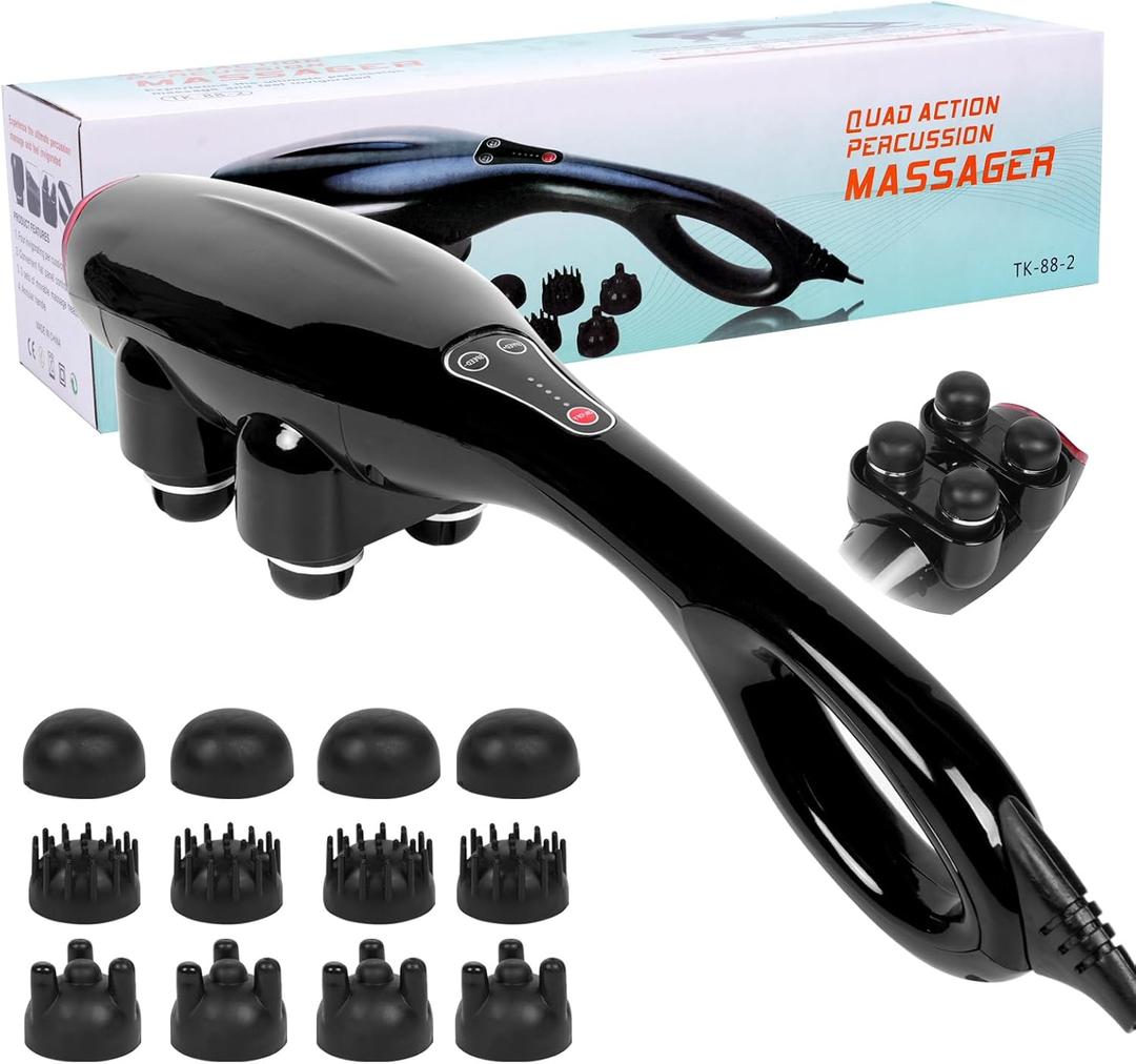 Handheld Massager, Four-Head Massage Gun, relieves deep Tissue Pain. Percussion Massage Function, Suitable for Massaging The Back, Neck, Shoulders, Legs, Limbs, Muscles, and Body.