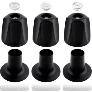 3-Piece Metal Matte Black Shower Knob Replacement Set, 3 Faucet Handle Trim Kit,Shower Knob with Base & Nipples,Compatible with Price/Pfister Verve Tub Shower Handle,Fits 12 Tooth 9.5mm Valve Stem